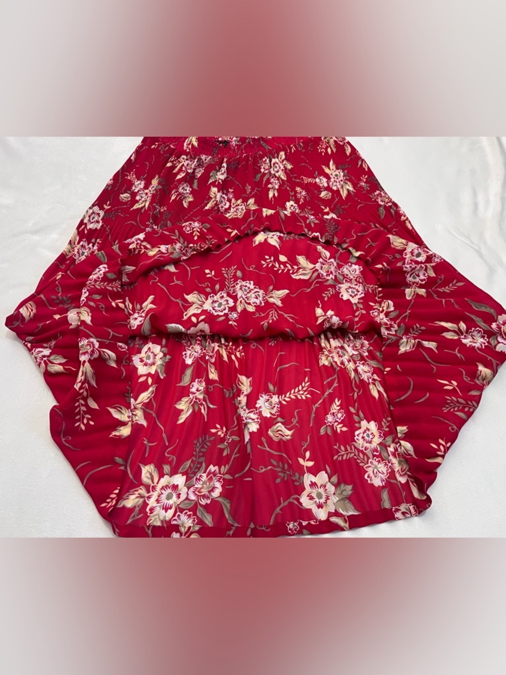 Sag Harbor Women’s Vintage Red Floral Polyester Accordian Pleated Midi Skirt L - Picture 12 of 16